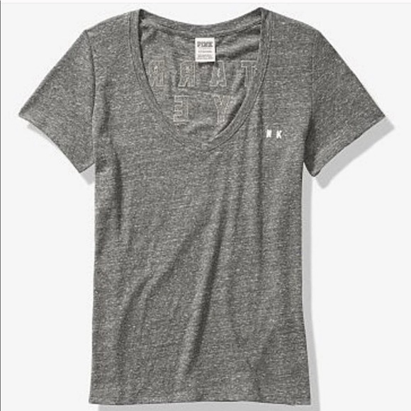 VS Pink Starry Eyed Gray Silver Bling V-Neck Tee - Picture 3 of 5
